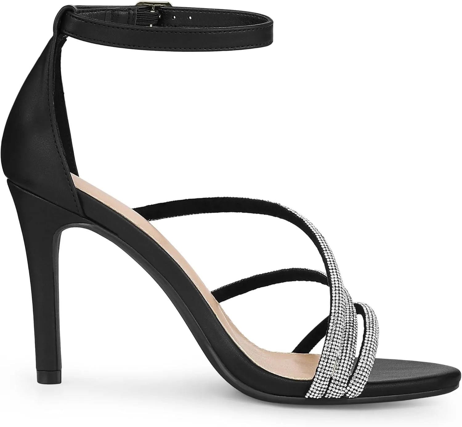 Allegra K Women's Open Toe Rhinestone Strappy Stiletto Heels Sandals