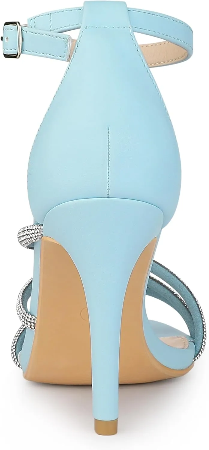 Allegra K Women's Open Toe Rhinestone Strappy Stiletto Heels Sandals