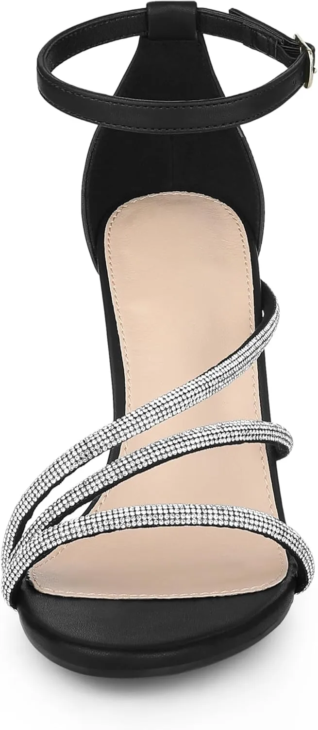 Allegra K Women's Open Toe Rhinestone Strappy Stiletto Heels Sandals