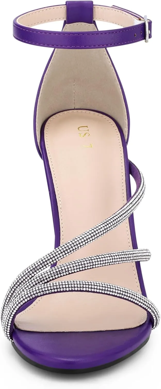 Allegra K Women's Open Toe Rhinestone Strappy Stiletto Heels Sandals