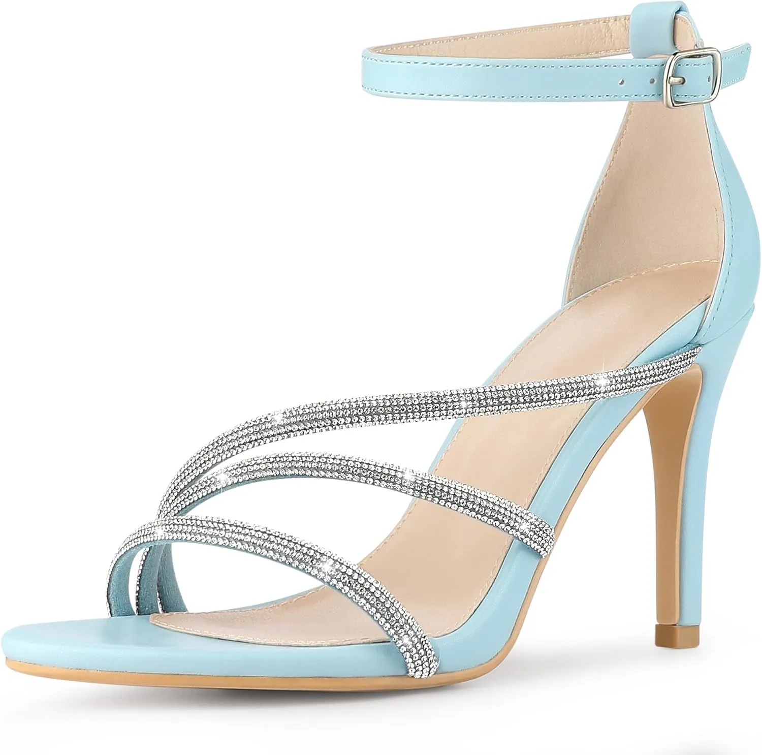 Allegra K Women's Open Toe Rhinestone Strappy Stiletto Heels Sandals