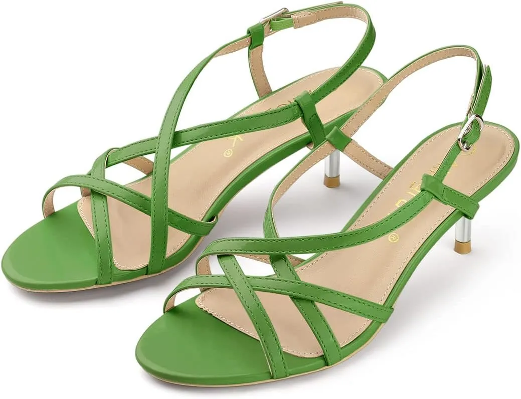 Allegra K Women's Slingback Strappy Kitten Heel Heels Sandals