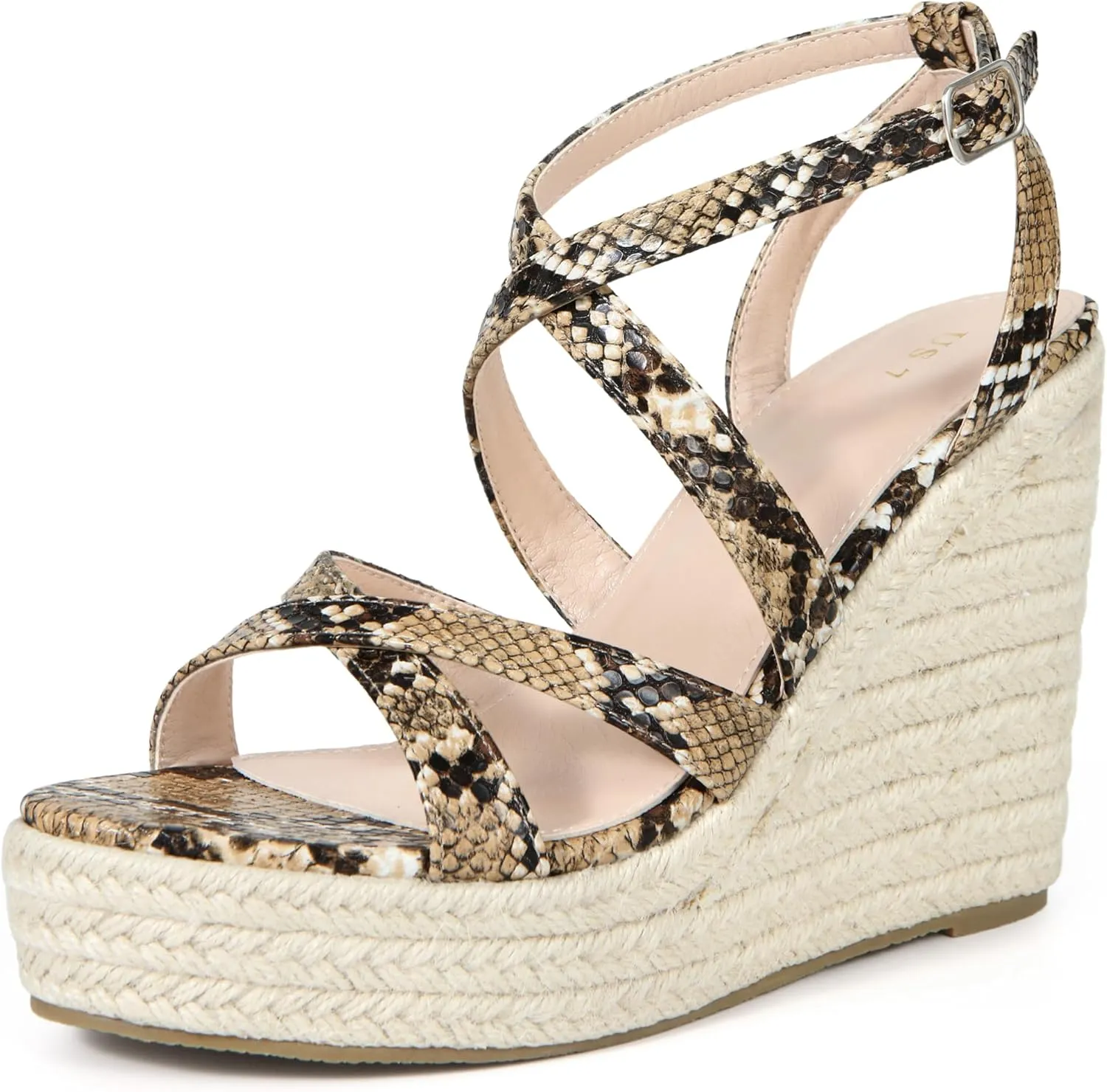 Allegra K Women's Snake Print Strappy Espadrilles Wedge Heel Platform Sandals