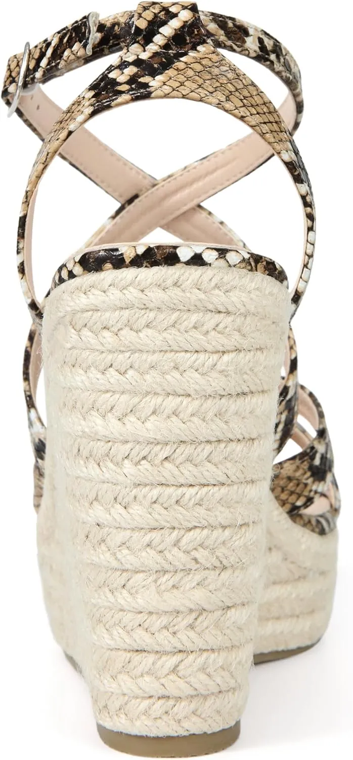 Allegra K Women's Snake Print Strappy Espadrilles Wedge Heel Platform Sandals