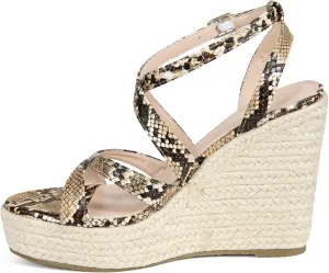 Allegra K Women's Snake Print Strappy Espadrilles Wedge Heel Platform Sandals