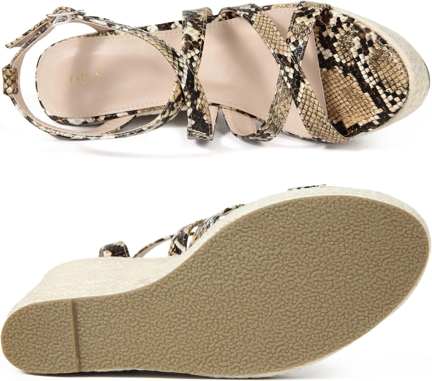 Allegra K Women's Snake Print Strappy Espadrilles Wedge Heel Platform Sandals