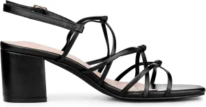 Allegra K Women's Square Toe Knots Ankle Strap Chunky Heels Sandals