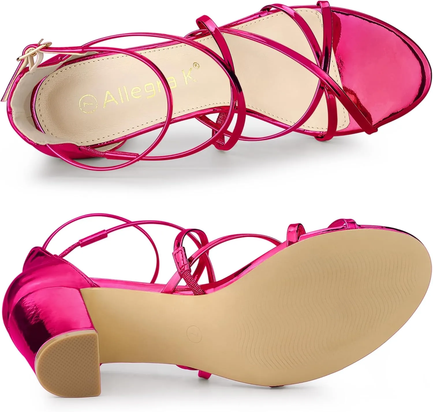 Allegra K Women's Strappy Crisscross Strap Opened Toe Block Heels Sandals