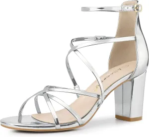 Allegra K Women's Strappy Crisscross Strap Opened Toe Block Heels Sandals