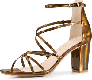 Allegra K Women's Strappy Crisscross Strap Opened Toe Block Heels Sandals