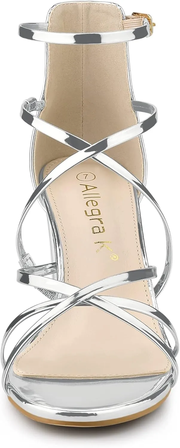 Allegra K Women's Strappy Crisscross Strap Opened Toe Block Heels Sandals