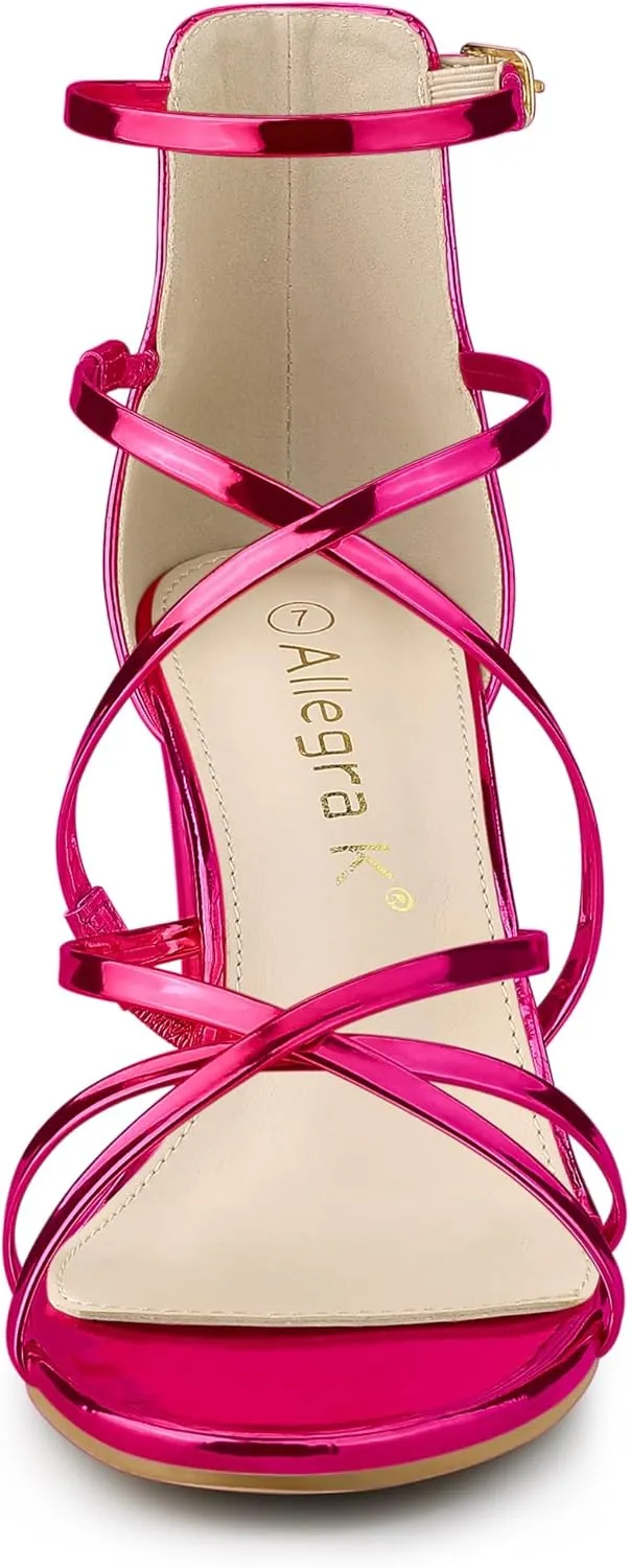 Allegra K Women's Strappy Crisscross Strap Opened Toe Block Heels Sandals