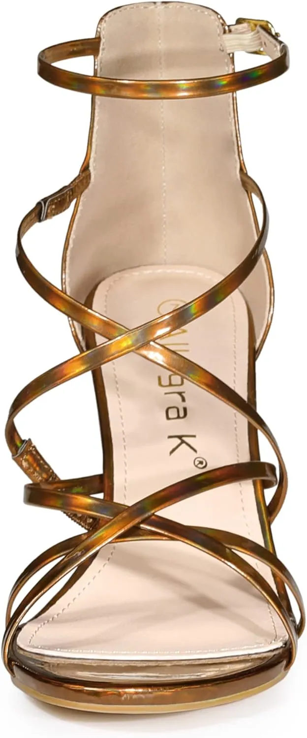 Allegra K Women's Strappy Crisscross Strap Opened Toe Block Heels Sandals