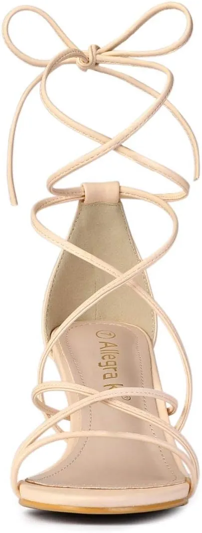 Allegra K Women's Strappy Kitten Heel Lace Up Sandals