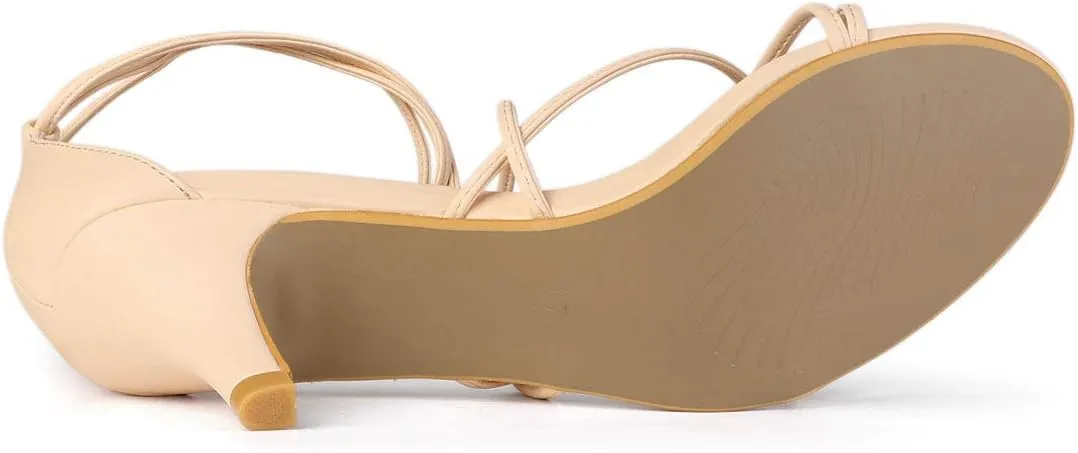 Allegra K Women's Strappy Kitten Heel Lace Up Sandals