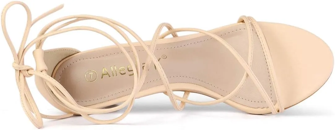 Allegra K Women's Strappy Kitten Heel Lace Up Sandals