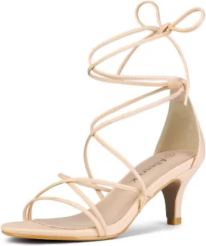 Allegra K Women's Strappy Kitten Heel Lace Up Sandals