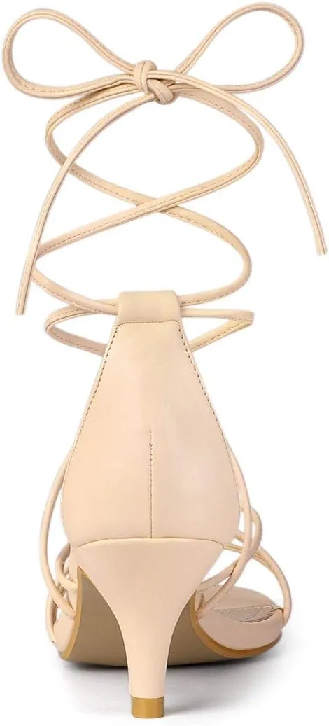 Allegra K Women's Strappy Kitten Heel Lace Up Sandals