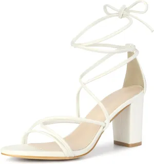 Allegra K Women's Strappy Lace Up Chunky Heeled Sandals