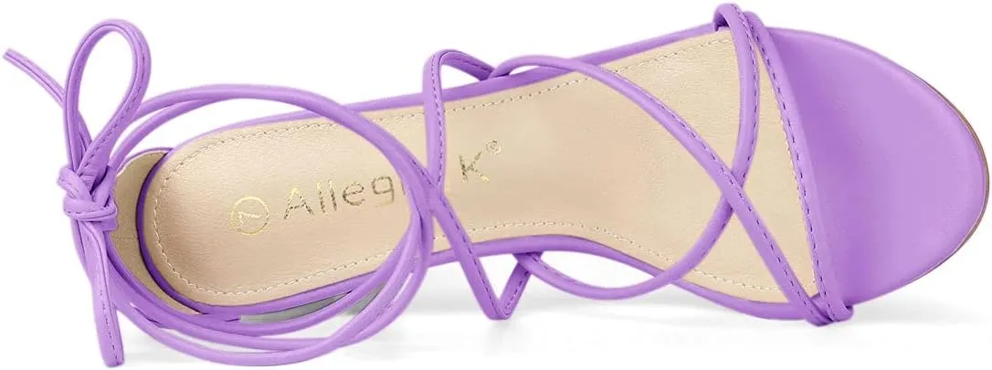 Allegra K Women's Strappy Lace Up Chunky Heeled Sandals