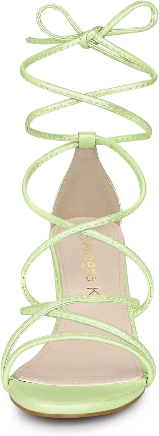 Allegra K Women's Strappy Lace Up Chunky Heeled Sandals