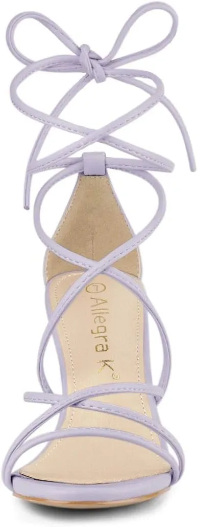 Allegra K Women's Strappy Lace Up Chunky Heeled Sandals