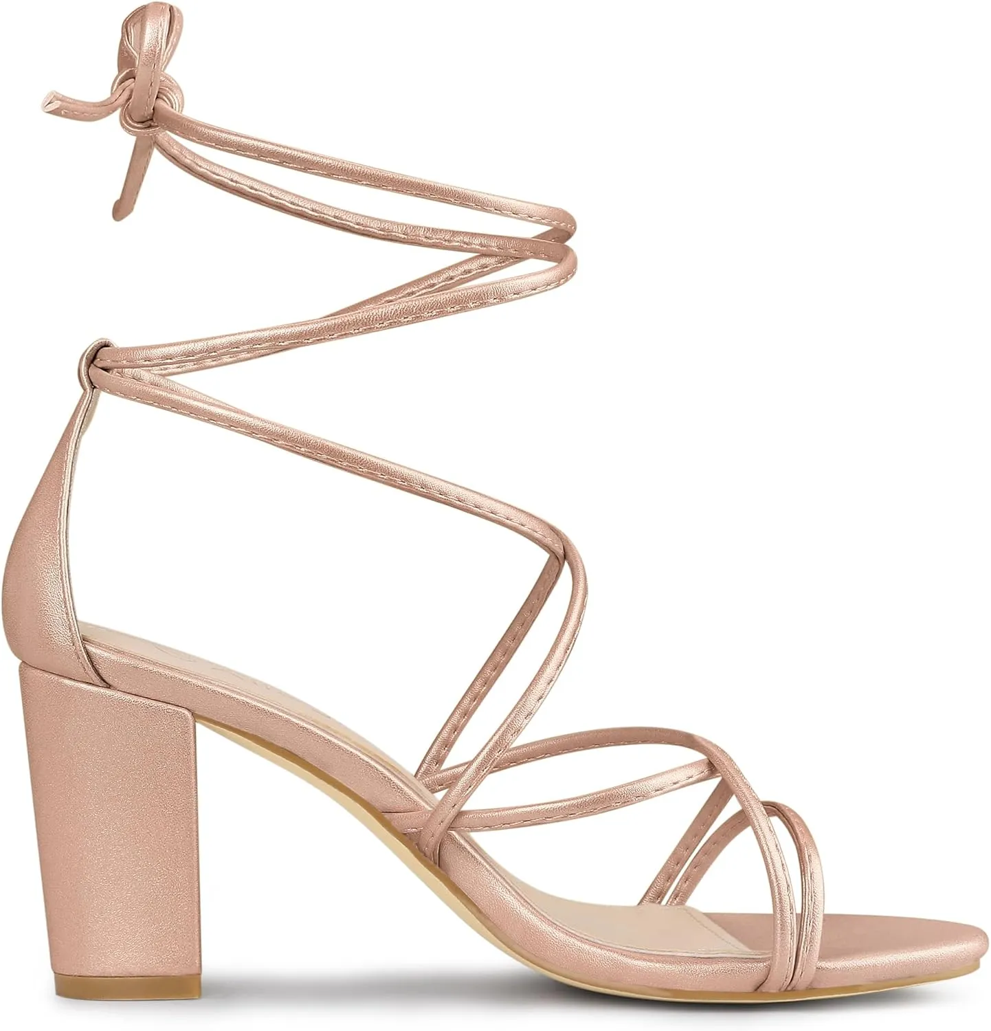 Allegra K Women's Strappy Lace Up Chunky Heeled Sandals