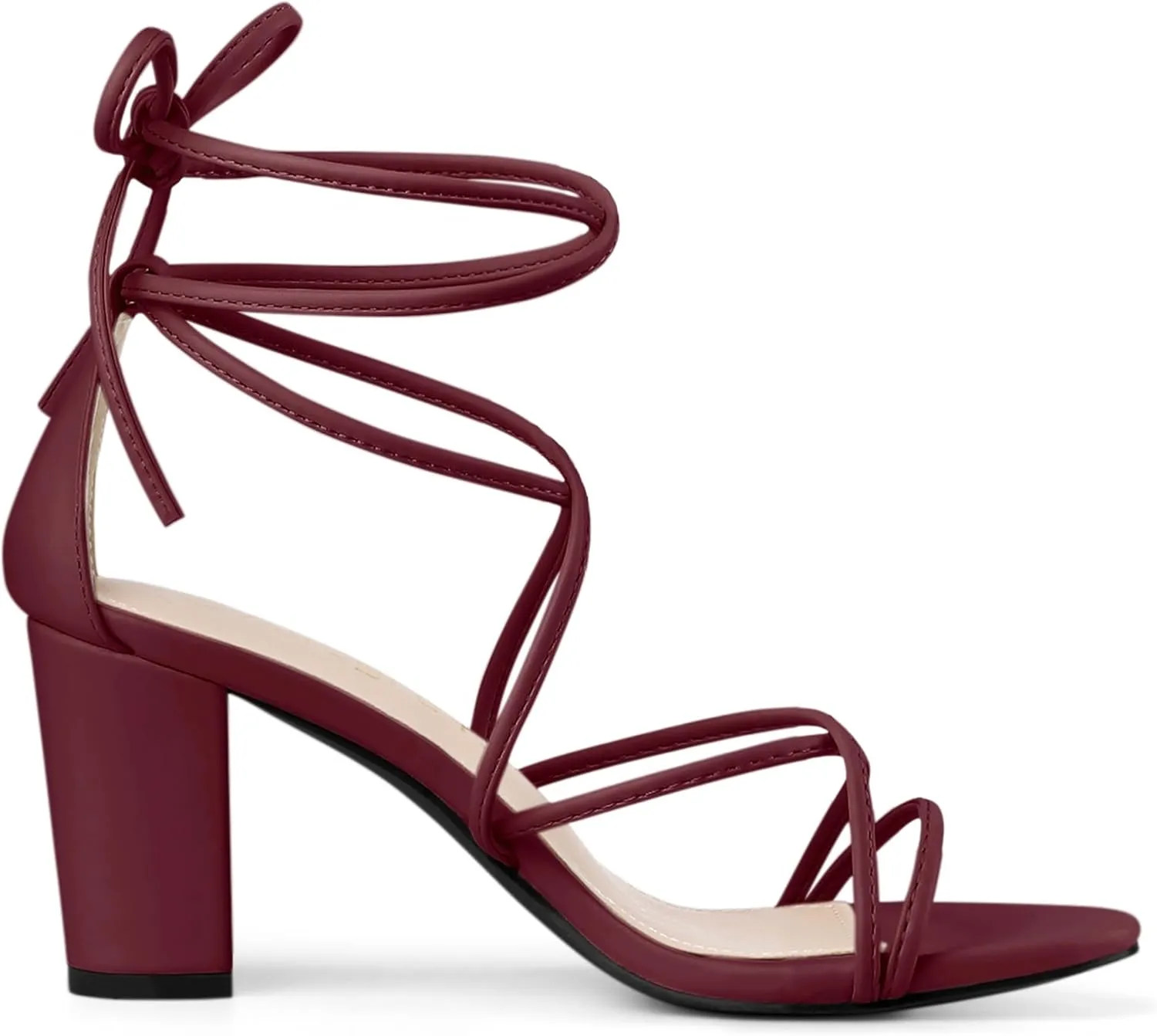Allegra K Women's Strappy Lace Up Chunky Heeled Sandals