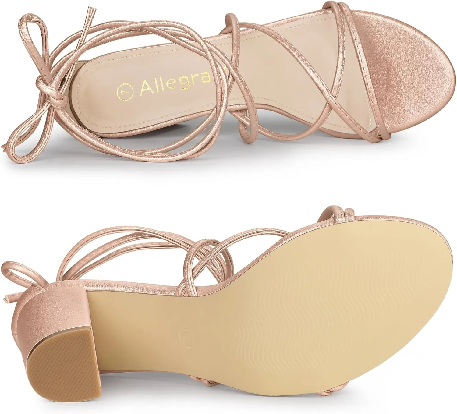 Allegra K Women's Strappy Lace Up Chunky Heeled Sandals