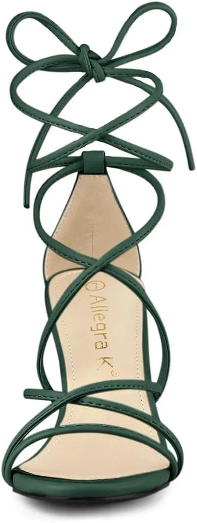 Allegra K Women's Strappy Lace Up Chunky Heeled Sandals