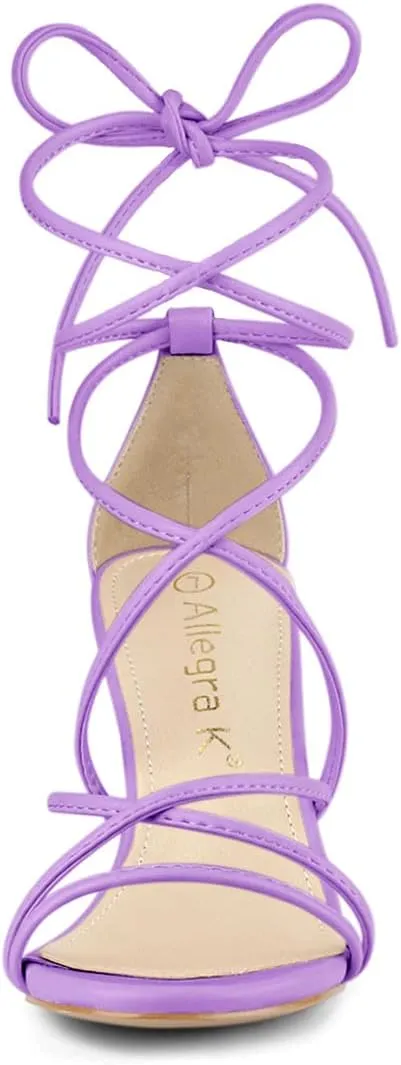 Allegra K Women's Strappy Lace Up Chunky Heeled Sandals