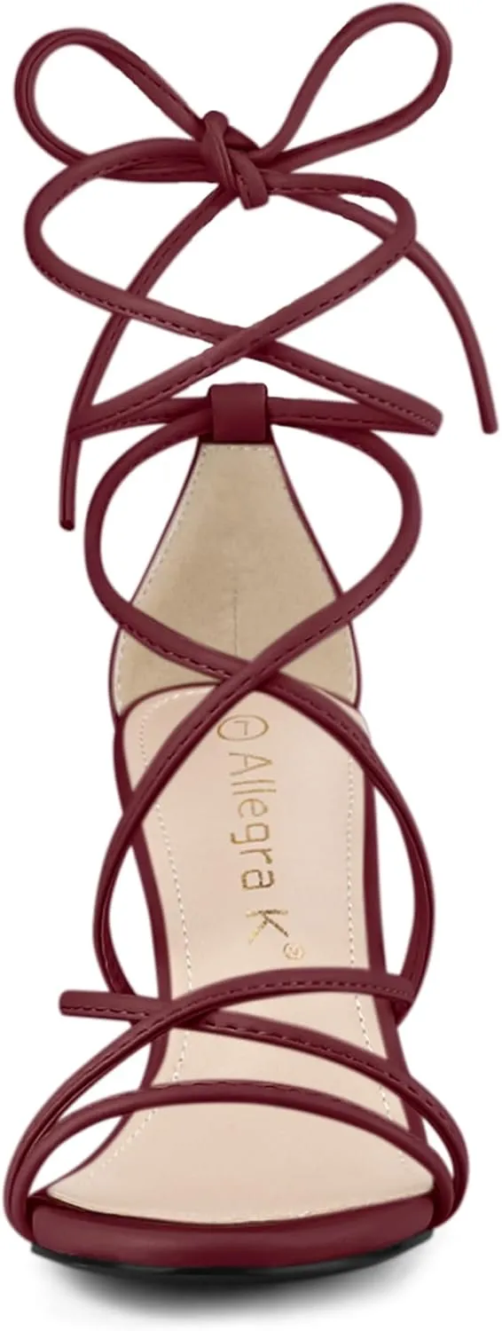 Allegra K Women's Strappy Lace Up Chunky Heeled Sandals