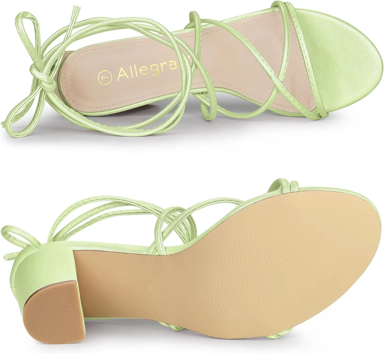 Allegra K Women's Strappy Lace Up Chunky Heeled Sandals
