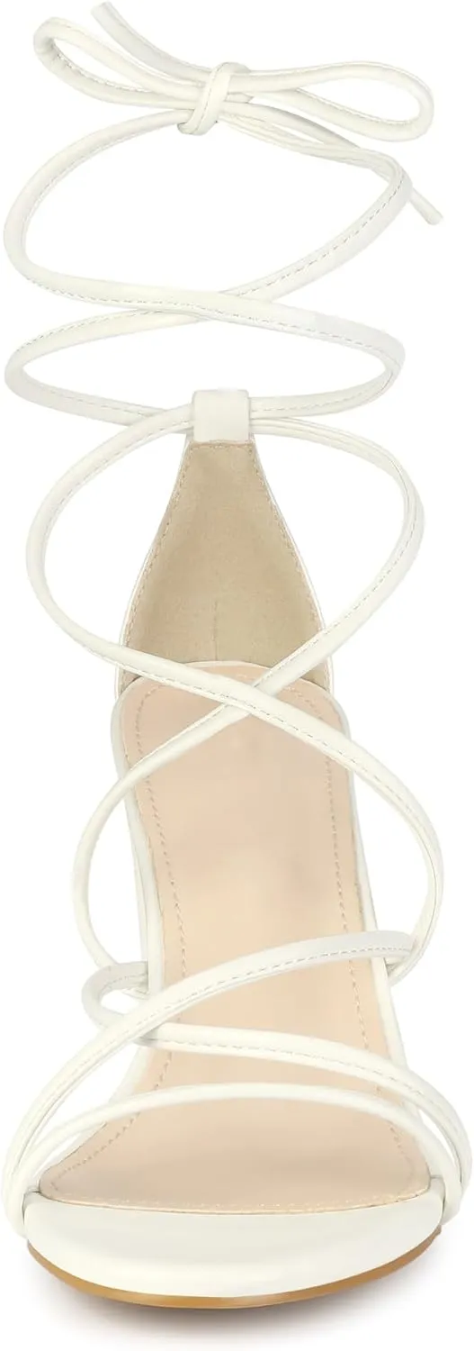 Allegra K Women's Strappy Lace Up Chunky Heeled Sandals