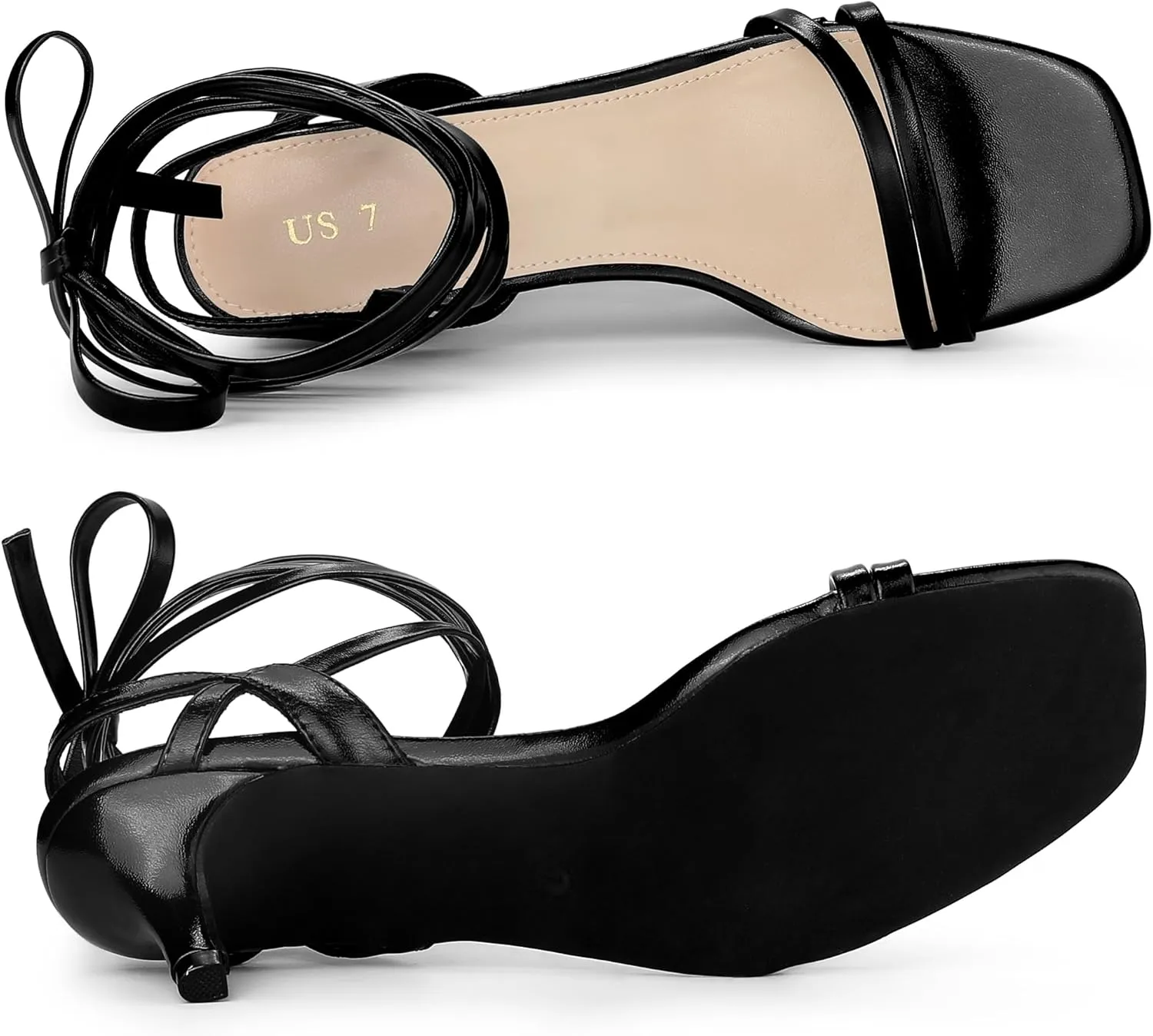 Allegra K Women's Strappy Lace Up Slingback Kitten Heel Sandals