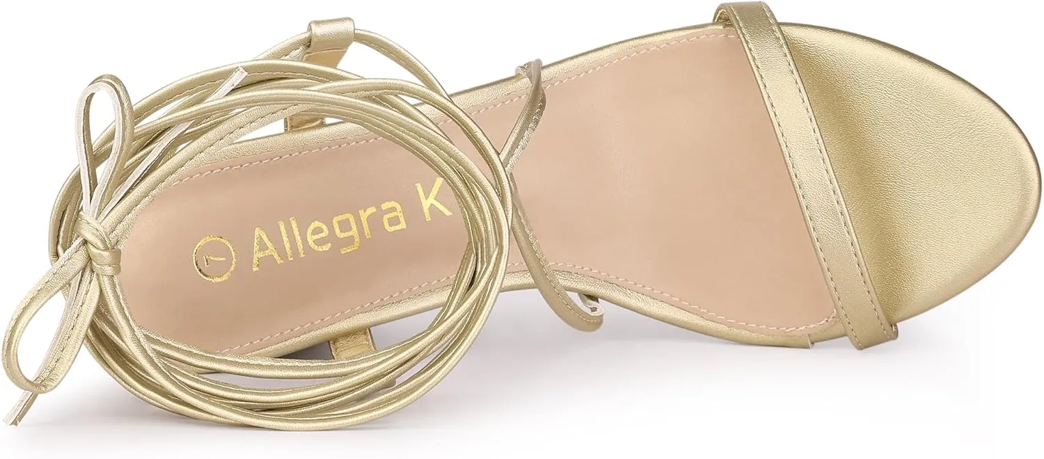 Allegra K Women's Strappy One Strap Lace Up Chunky Heels Sandals