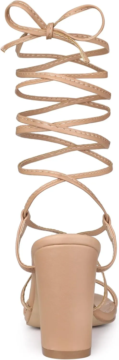 Allegra K Women's Strappy One Strap Lace Up Chunky Heels Sandals