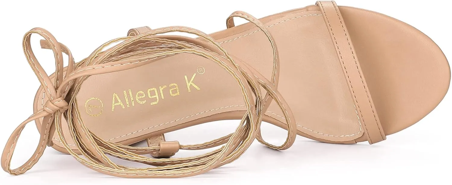 Allegra K Women's Strappy One Strap Lace Up Chunky Heels Sandals