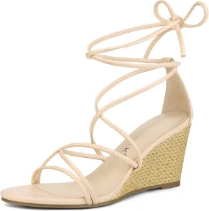 Allegra K Women's Wedge Heels Lace Up Strappy Low Wedges Sandals