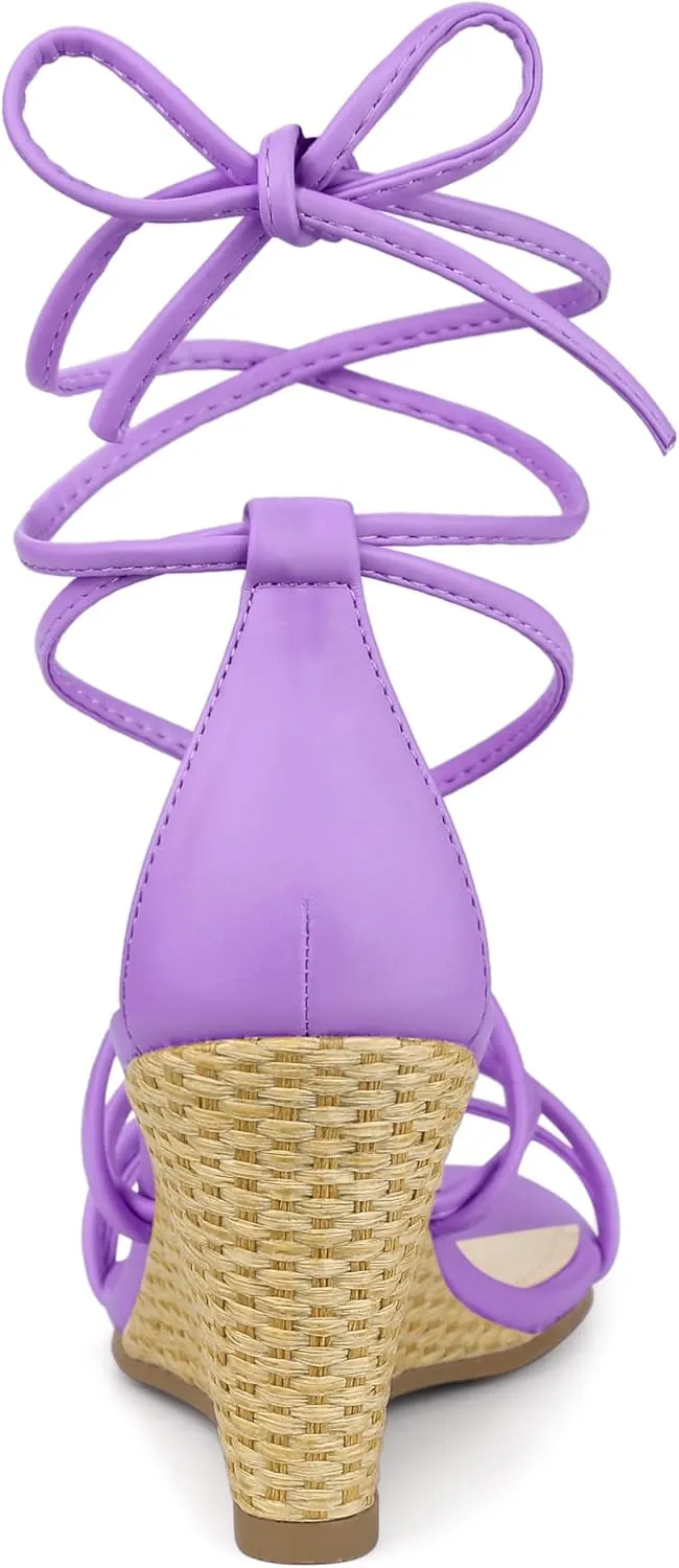Allegra K Women's Wedge Heels Lace Up Strappy Low Wedges Sandals