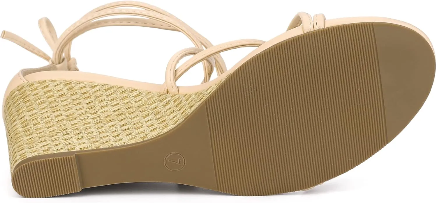 Allegra K Women's Wedge Heels Lace Up Strappy Low Wedges Sandals