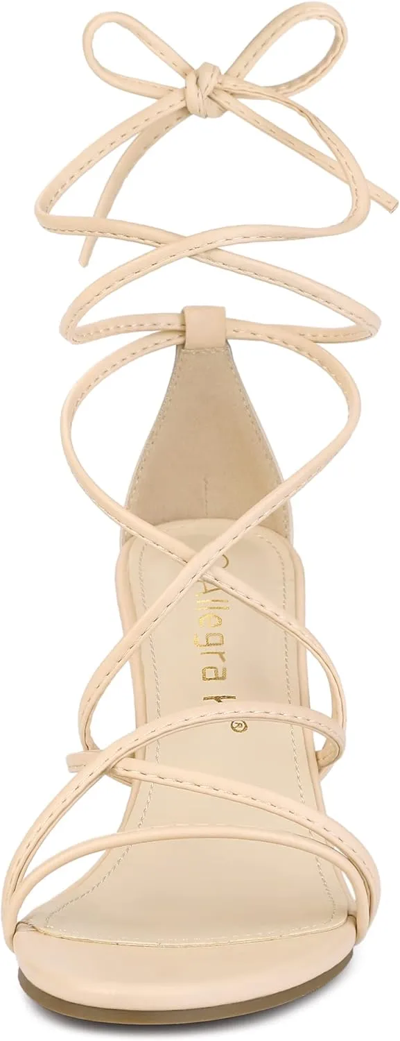 Allegra K Women's Wedge Heels Lace Up Strappy Low Wedges Sandals