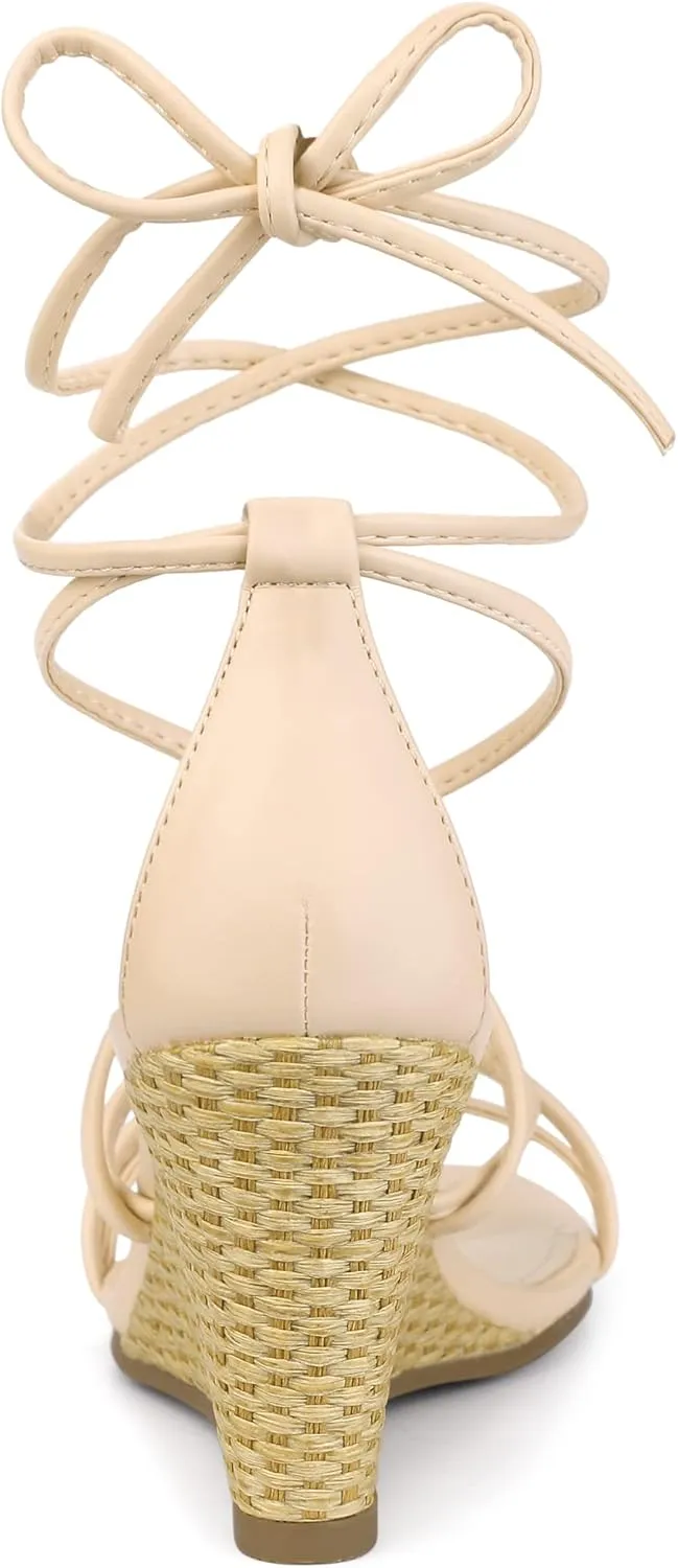 Allegra K Women's Wedge Heels Lace Up Strappy Low Wedges Sandals