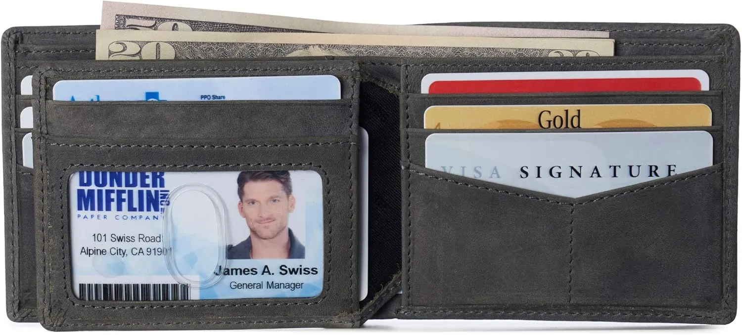 Alpine Swiss Mens Nolan Bifold Commuter Wallet Cowhide Leather RFID Safe Comes in a Gift Box