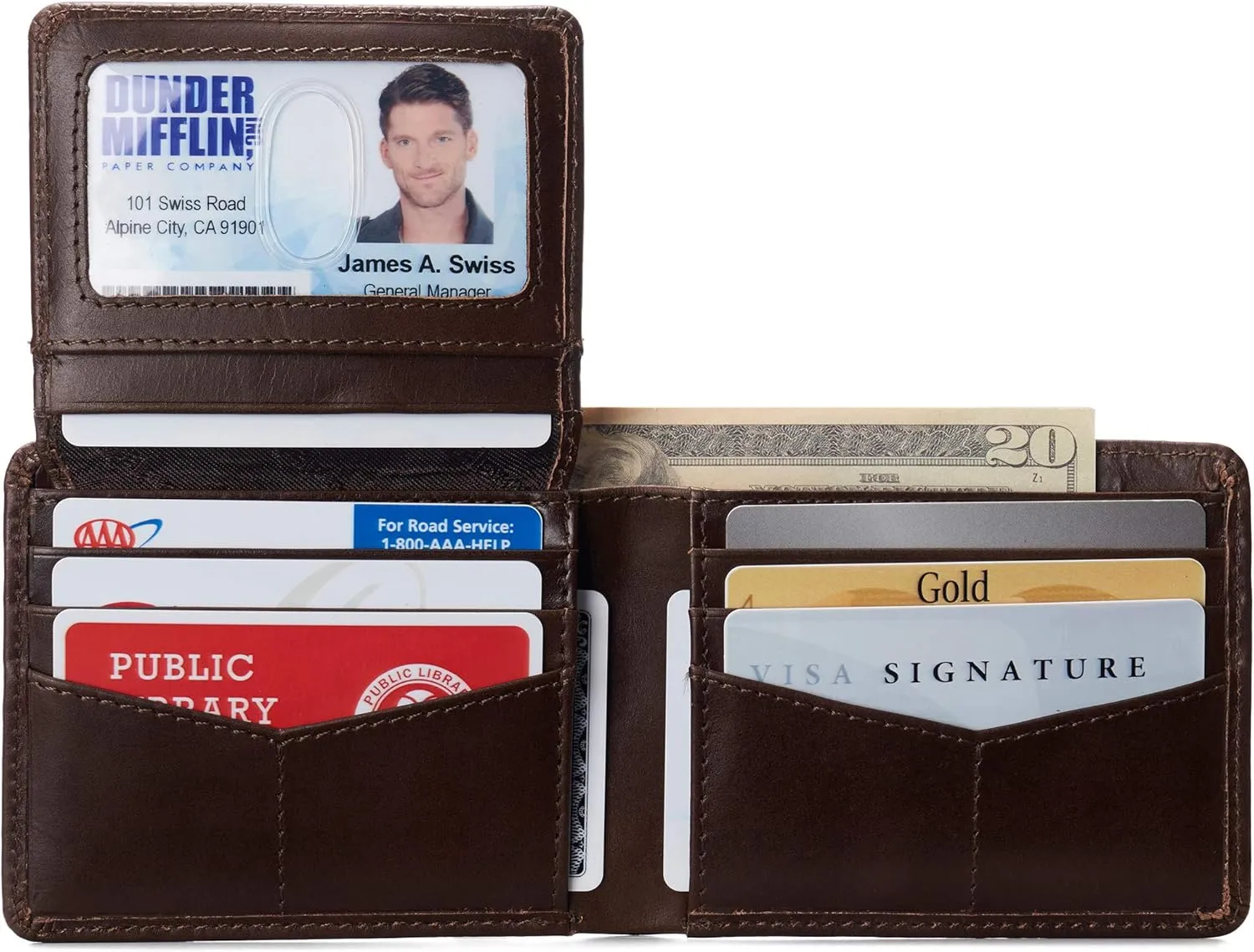 Alpine Swiss RFID Connor Passcase Bifold Wallet For Men Leather Comes in a Gift Box Glossy Nappa Brown