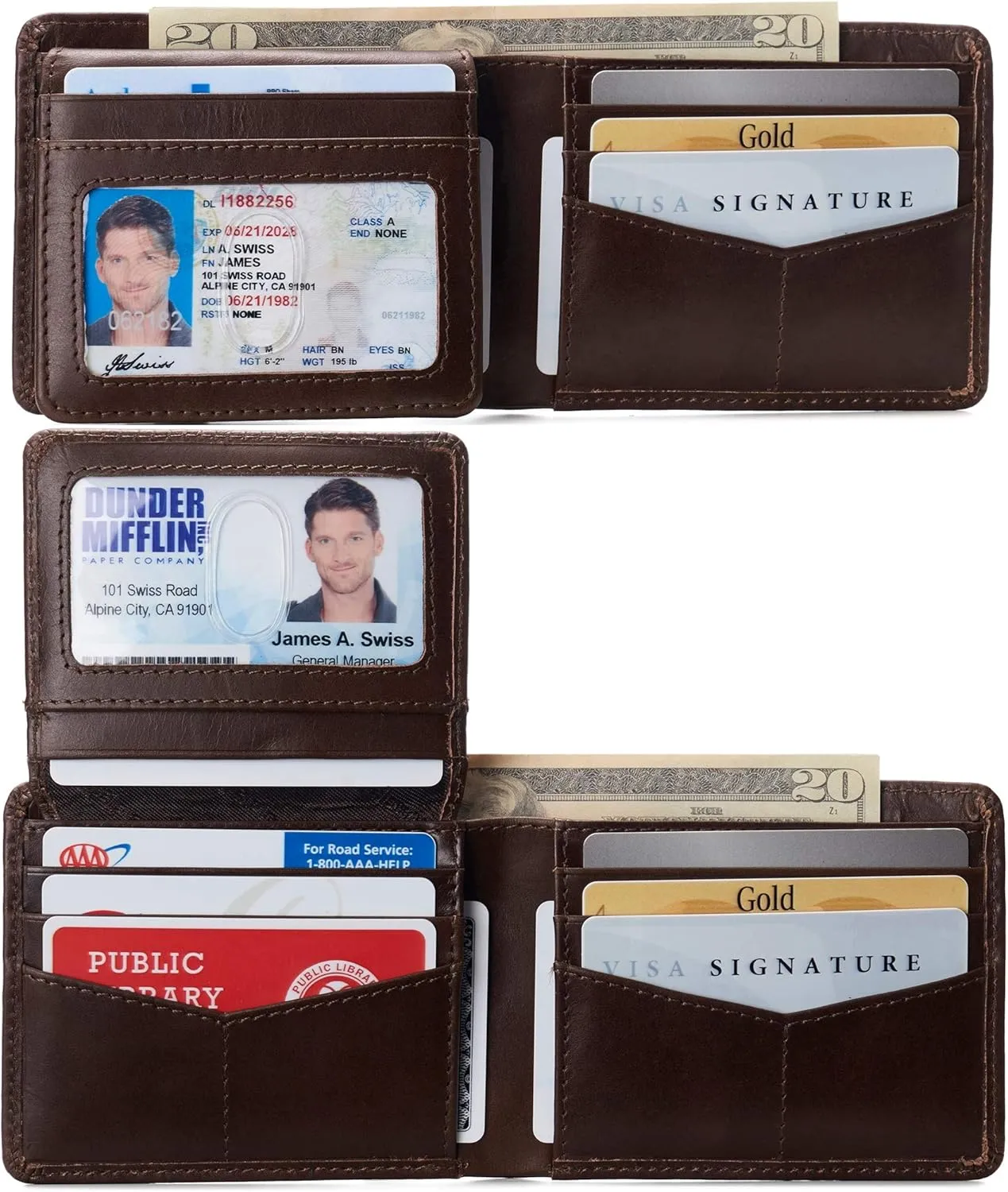 Alpine Swiss RFID Connor Passcase Bifold Wallet For Men Leather Comes in a Gift Box Glossy Nappa Brown
