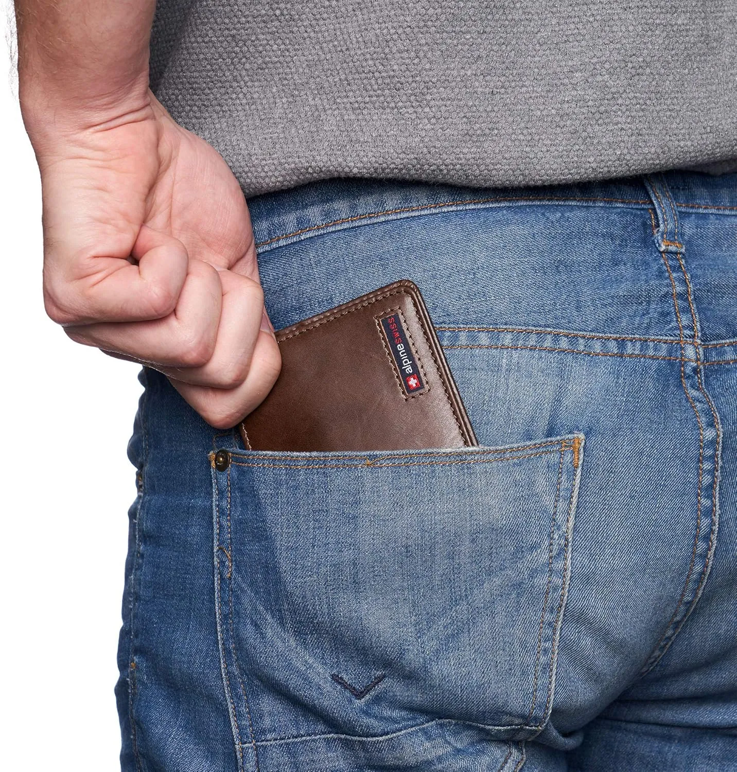 Alpine Swiss RFID Connor Passcase Bifold Wallet For Men Leather Comes in a Gift Box Glossy Nappa Brown