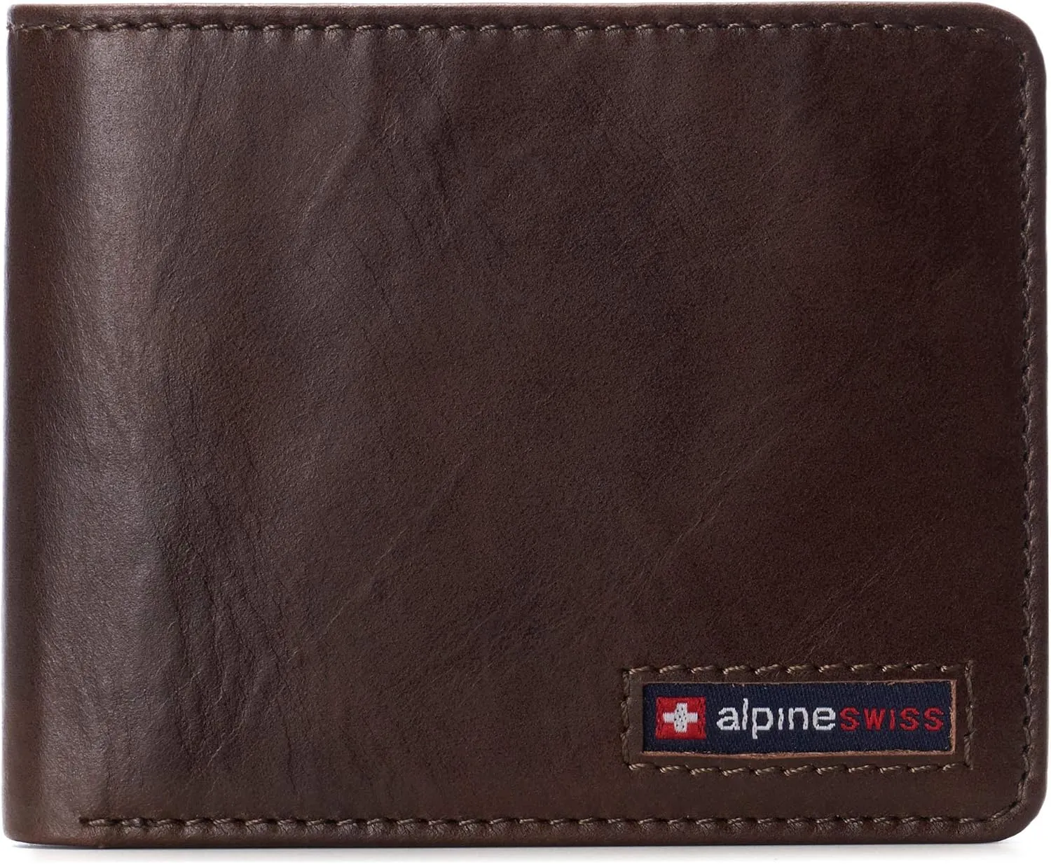 Alpine Swiss RFID Connor Passcase Bifold Wallet For Men Leather Comes in a Gift Box Glossy Nappa Brown