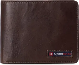 Alpine Swiss RFID Connor Passcase Bifold Wallet For Men Leather Comes in a Gift Box Glossy Nappa Brown