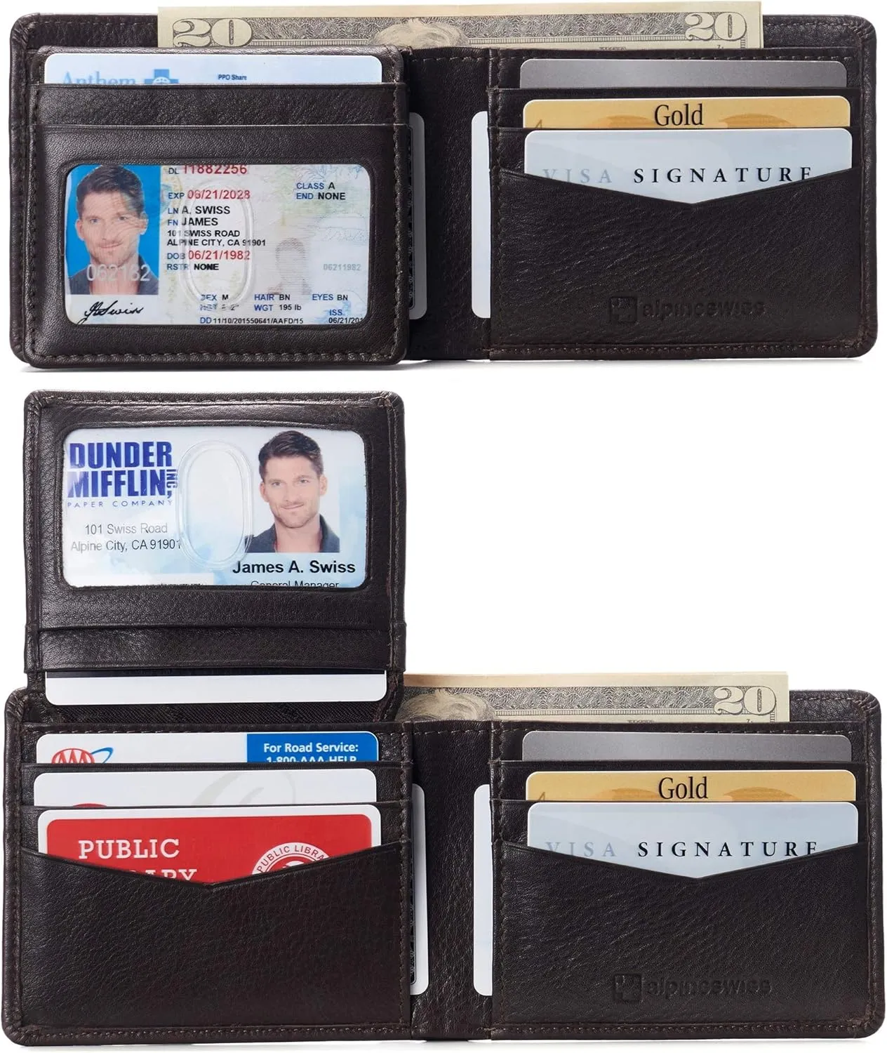 Alpine Swiss RFID Connor Passcase Bifold Wallet For Men Leather Comes in a Gift Box